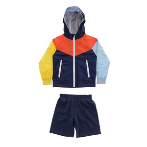 Conjunto Deportivo de Chaqueta con Capucha y Pantalones Cortos con Bloques de Color, Unisex, Invierno, Transpirable, Tejido de Spandex/Algodón, 2 Piezas, Ropa Infantil Impermeable - Product Image 1