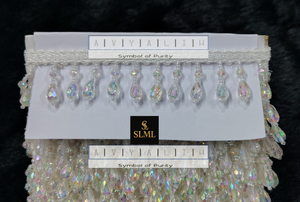 ชุดเจ้าสาวแบบเลเฮนกา ผ้าซารี แต่งขอบด้วยลูกไม้ประดับคริสตัลมุกสีขาวรุ้ง รูปทรงหยดน้ำ งานฝีมือแบบดั้งเดิม หรูหรา พรีเมียม - Product Image 6