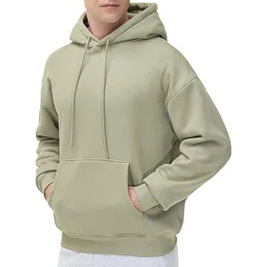 Sweat-shirt à capuche vert olive pour homme, coupe classique, en polaire, avec poche avant, couleur unie, design tricoté décontracté, respirant, automne - Product Image 2