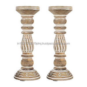Juego de 2 candelabros antiguos para decoración del hogar, pilar de vela de madera de mango para candelabros decorativos para Navidad, venta al por mayor - Product Image 2
