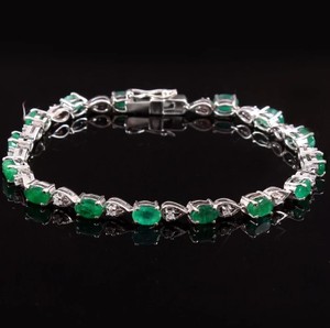 Natural Emerald Charm <b>Bracelet</b> in Sterling Silver White Gold Plated Luxury Green <b>Gemstone</b> Jewelry for Women Party Gift - Product Image 2