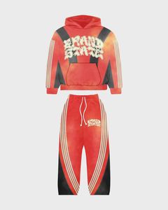 Purple Yellow Tie Dye Brand State <b>Zip</b> <b>Up</b> Cropped Hoodie & Pants Set Oversized Streetwear Tracksuit. OEM Private Label - Product Image 2