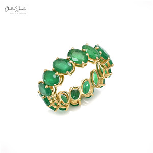 Anillo de Eternidad con Esmeralda Zambiana, Gema Ovalada de 6x4MM, Anillo de Boda Apilable con Oro Amarillo Fino de 14k, Listo para Enviar, Talla US-6 - Product Image 2