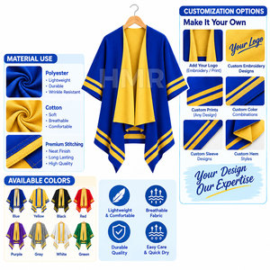 HMR Sorority Sisterhood Blue Yellow Color Blocking <b>Poncho</b> Batwing Sleeve Long Casual Sweater 100% Polyester - Product Image 6