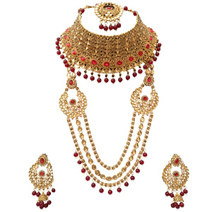 Indian Trendy Classic Choker Engagement Anniversary Wedding Party <b>Gift</b> Set Traditional Crystal Kundan Faux Pearl Alloy Gold - Product Image 1