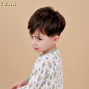 Ensemble de détente pour garçon en coton 100% tricoté Forest Sprig Eco, vêtements pour enfants smockés en gros - BC1418 - Product Image 4
