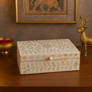 Caja de Joyería Vintage NEHA ENTERRISES con Incrustaciones de Hueso, Organizador de Almacenamiento Hecho a Mano, Diseño Único de Mosaico Artístico, Capacidad Personalizable para - Product Image 1