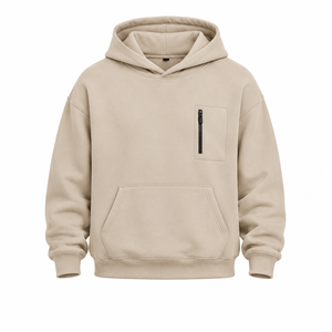 Sudadera con Capucha Extra Grande para Hombre, Color Beige, Estilo Urbano, Algodón Grueso, Unisex, Informal, Personalizable con Logotipo - Product Image 1