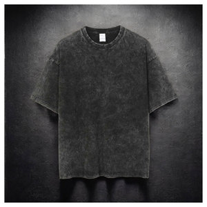 T-shirt vintage léger 100 % coton coupe classique formel écologique délavé à l'acide noir longueur standard en tissu tissé - Product Image 5