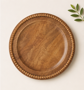Plato de Presentación Redondo de Madera Artesanal Ecológico con Cuentas, Tamaño Personalizado, Grabado, 100 Unidades, Lujo para Bodas, Hoteles y Decoración de Comedores - Product Image 1