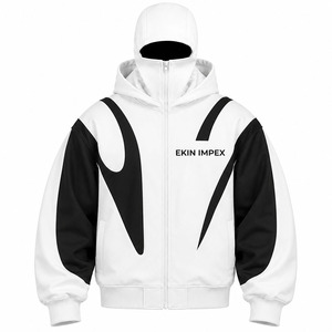 Sweat à capuche oversize uni blanc et noir de qualité supérieure |   Veste à capuche avec masque facial Front Streetwear |   Vêtements d'extérieur unisexes à la mode avec masque intégré - Product Image 1