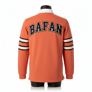 Maillot de rugby pour homme en coton polyester lourd 300 GSM, avec panneau à rayures orange, logo personnalisé en twill, pour polos - Product Image 2