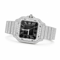 Jam Tangan Mewah Unisex Paduan Baja Tahan Karat Kuarsa Berhiaskan Berlian Bentuk Persegi Tampilan Tanggal Tahan Air 10 Meter Kristal Safir