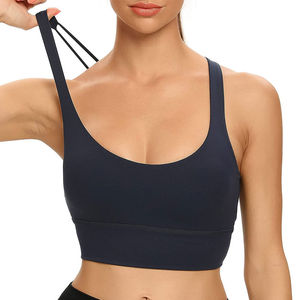 Women Deep V Neck Full Length Simple High Support Sports <b>Bra</b> Solid Color Seamless Breathable Crisscross Straps Activewear - Product Image 3