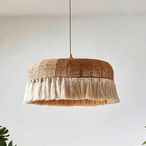 Lampe suspendue en jute tissée à la main, style bohème moderne, luminaire suspendu en corde naturelle, panier géométrique tissé pour salon - Product Image 3