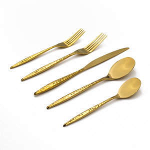 Ensemble de couverts en acier inoxydable couleur or champagne, bord perlé, cuillère, fourchette, couteau - Product Image 3