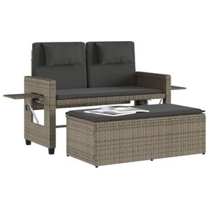 Banc de patio inclinable en poly rotin gris avec coussins - Product Image 4