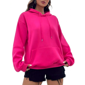 เสื้อฮู้ดดี้โอเวอร์ไซส์สำหรับผู้หญิง สีพื้น ทรงหลวม ไหล่ตก แขนยาว ผ้าฝ้ายถัก มีกระเป๋า เหมาะสำหรับใส่ในฤดูใบไม้ร่วง - Product Image 1