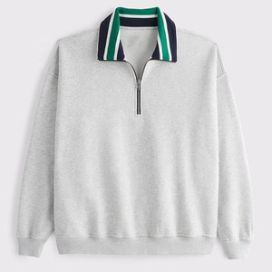 เสื้อสเวตเชิ้ตผู้ชายสีเทา คอซิป ¼ ซิป ทรงปกติ สีพื้น สวมใส่สบายๆ สำหรับฤดูใบไม้ร่วง ปกเสื้อพับได้ ผ้าถักเฟรนช์เทอร์รี่ ผ้าฝ้าย 100% - Product Image 3