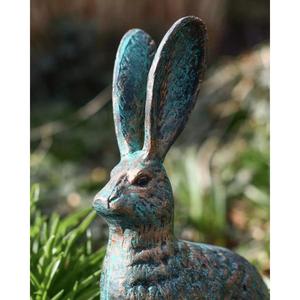 Figura de Conejo de Metal Fundido a Mano con Orejas Grandes, Artículos de Jardín, Estatua Decorativa de León, Acabado Verde Pátina - Product Image 5
