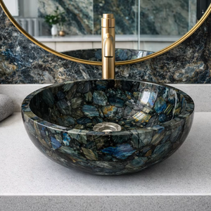 Labradorite Stone Vessel Sink Round Natural Gemstone Wash <b>Basin</b> Manufacturer Supplier Wholesale Export Bathroom <b>Basin</b> - Product Image 1