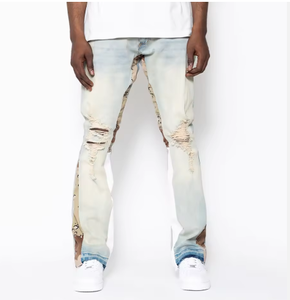 Pantalones Vaqueros Apilados Vintage Personalizados al por Mayor, Jeans Apilados Rasgados con Estampados de Corte Ajustado para Hombre, Jeans Acampanados - Product Image 6