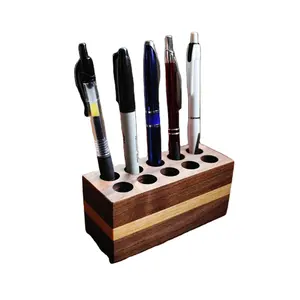 Pemegang pena kayu kualitas baik wadah pensil kayu Rustic pena kantor pena pemegang untuk meja dari India