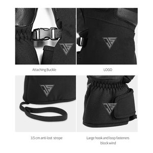 Gants de ski pour hommes en cuir/tissu imperméable coupe-vent à doigts séparés, chauds pour l'hiver, compatibles écran tactile – Vente chaude usine, personnalisables - Product Image 5