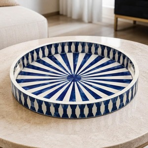 Round Bone Inlay <b>Wood</b> Serving Trays Handmade Decorative Luxury Tabletop Home Decor <b>Coffee</b> <b>Table</b> Restaurant - Product Image 4