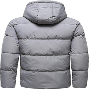 Veste matelassée à capuche pour homme, grise, coupe-vent, épaisse, en polyester, hiver, décontractée, fermeture éclair, coupe régulière, couleur unie - Product Image 2