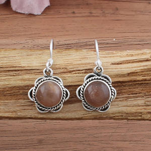 Pendientes de Piedra Lunar Melocotón Natural, Plata de Ley 925, Delicados, con Brillo Naranja, Joyería de Piedras Preciosas de Lujo, Regalo para Mujer, Fiesta - Product Image 3