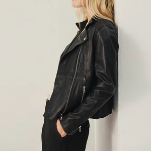 Custom Women's Genuine Leather <b>Biker</b> <b>Jacket</b> Premium Zippers Logo Quilted Black High Quality Finished Leather Women's <b>jackets</b> - Product Image 3