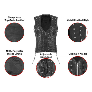 Gilet en cuir pour femme, design personnalisé, en cuir de vachette véritable, fermeture éclair, veste sans manches décontractée pour femme, style motard, en vente - Product Image 6