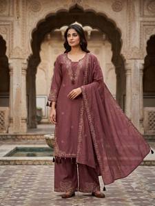 Premium Damen Leo Denting Dreiteiliges Palazzo-Anzug-Set mit Spiegelstickerei, Langem Oberteil und Knitterfreiem Passenden Palazzo-Hosen - Product Image 1