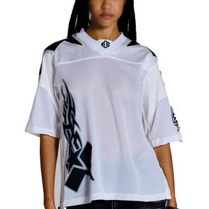 เสื้อฟุตบอลอเมริกันตาข่ายสีขาวแบบยูนิเซ็กซ์ ลดราคาพิเศษ ตกแต่งลายดาวแบบแอพพลิเคชั่น ทรงโอเวอร์ไซส์ รับผลิตตามแบบทีมฟุตบอล บริการ OEM - Product Image 5