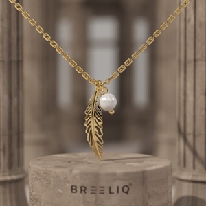 Collier pendentif plume en or 14 carats avec perle, inspiré de la nature, chaîne minimaliste en or, bijoux pour femmes, fournisseur OEM - Product Image 6