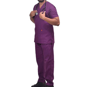 Purple Unisex <b>Scrub</b> <b>Tops</b> Short Sleeve V-Neck Medical Uniforms With Pockets Hospital Use - Product Image 3