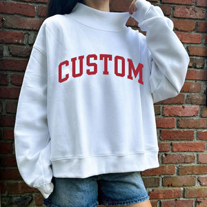 Custom Design Women's <b>Drop</b> Shoulder Pullover Mock Neck Sweatshirt Polyester/Cotton Blend Quick Dry Casual Wear - Product Image 1