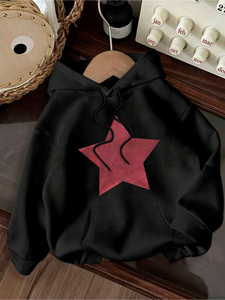 เสื้อฮู้ดซิปหน้าสำหรับผู้หญิงไซส์ใหญ่ ลายดาวสีแดง ผ้าฟลีซโพลีเอสเตอร์ 100% ป้องกันขนร่วง โลโก้ด้านหน้า แขนยาว - Product Image 3