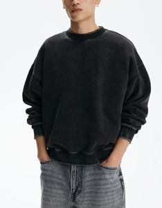 OEM Custom 380 GSM Heavyweight 100% Cotton Solid Oversize Boxy Fit Crew Neck Acid Washed <b>Men's</b> Sweatshirt Quick Dry Eco-Friendly - Product Image 1