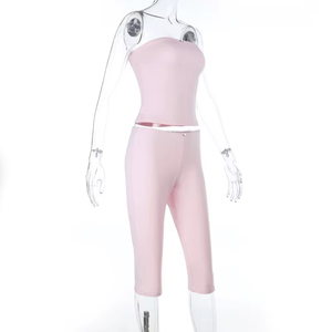 Strapless Tube <b>Tops</b> Skinny Two Piece Pant Set Summer Women 2 Piece Casual Set Outfits 2026 Sportswear - Product Image 3