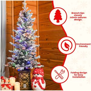 Sapin de Noël en sapin arctique floqué - 1,20 m - Sapin mince pré-éclairé en pot avec lumières scintillantes multicolores - Product Image 2