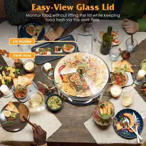 Set di 4 Scaldavivande Rotondi in Acciaio Inox da 4,76QT, Supporti Spessi per Buffet, Ideali per Hotel e Ristoranti - Product Image 3