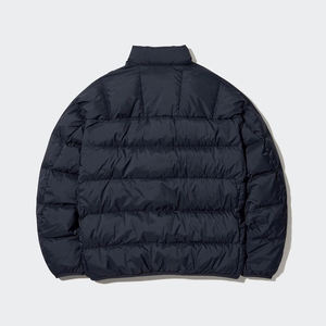 Veste matelassée en duvet bleu marine pour homme, col montant, fermeture éclair sur le devant, veste décontractée, coupe régulière, couleur unie, polyester épais - Product Image 5