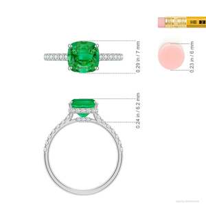 Bague de fiançailles en or massif 14 carats avec émeraude taille coussin et double halo caché, faite à la main, bijoux fins personnalisés pour mariage - Product Image 2
