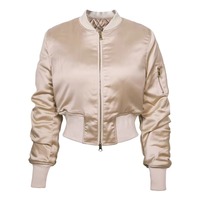 Blouson Bomber Léger en Satin pour Femme, Zippé, Col Montant, Court, Sans Manches, Coupe-Vent, Style Aviateur, Logo Personnalisé pour Automne Hiver