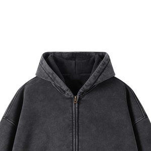 Sudaderas con Capucha de Alta Calidad para Hombre, Estilo Urbano, Talla Grande, con Cierre, Color Sólido, Ropa Casual, Sudaderas con Capucha Lavadas al Ácido - Product Image 3