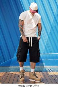 กางเกงยีนส์ขาสั้นทรงหลวมสำหรับผู้ชาย กางเกงยีนส์เดนิมขายาวแบบคาร์โก้ เอวยางยืด ความยาวขาใน 15 นิ้ว - Product Image 6