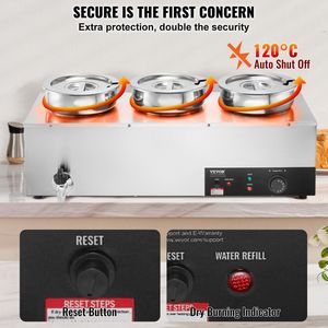 Scaldavivande Elettrico Commerciale per Zuppe con 3 Pentole in Acciaio Inox da 7,4QT, 1200W, Temperatura Regolabile 86~185 Fahrenheit B - Product Image 4