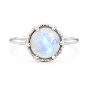 Wholesale 925 Sterling Silver Natural Rainbow <b>Moonstone</b> <b>Ring</b> Minimalist Dainty Gemstone <b>Ring</b> June Birthstone Fine Jewelry - Product Image 1